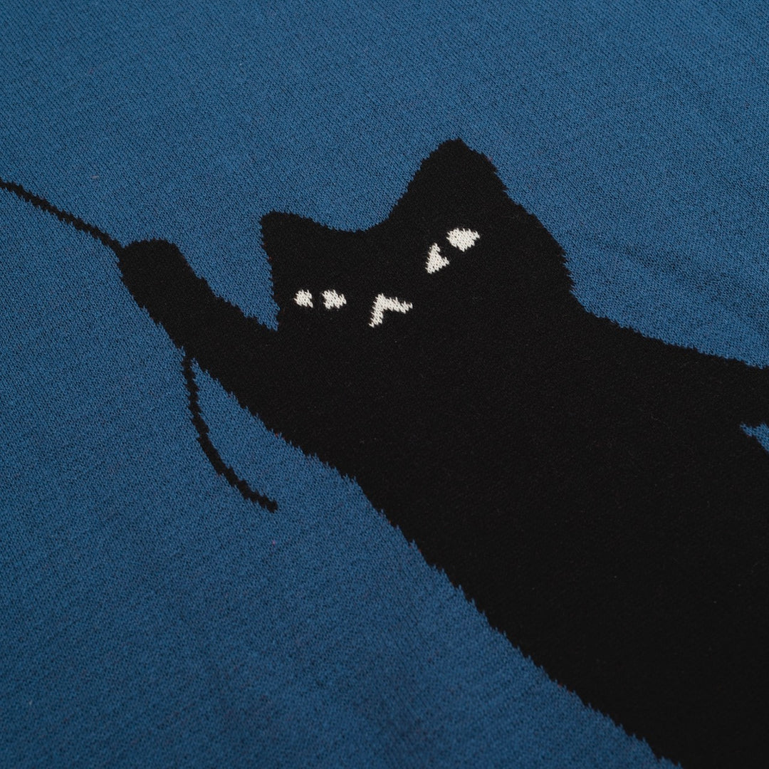 Men's blue cat knit T-shirt- Designed by Lim Heng Swee