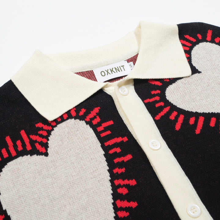 Zwart hartvormig jacquard gebreid herenvest