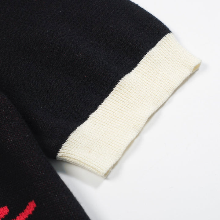 Zwart hartvormig jacquard gebreid herenvest