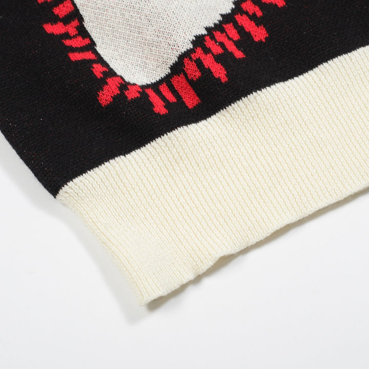 Zwart hartvormig jacquard gebreid herenvest