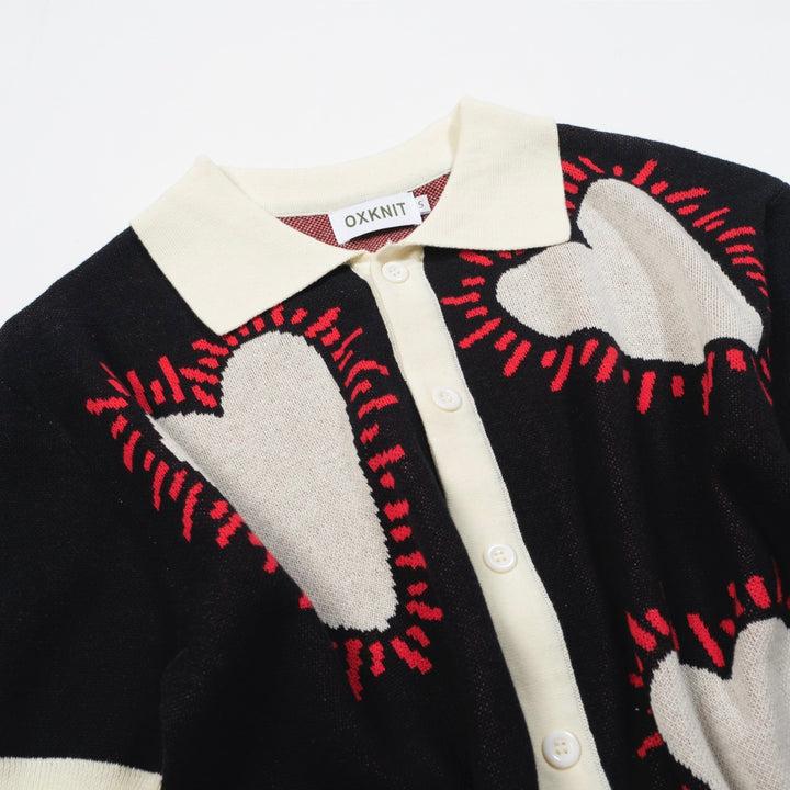 Zwart hartvormig jacquard gebreid herenvest