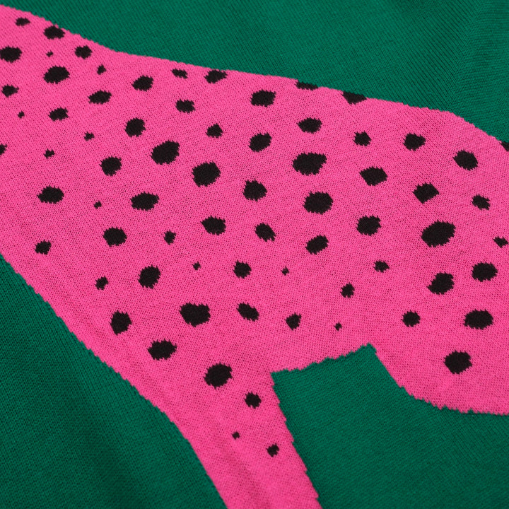 Traje de pantalones de cárdigan de punto verde y rosa para mujeres