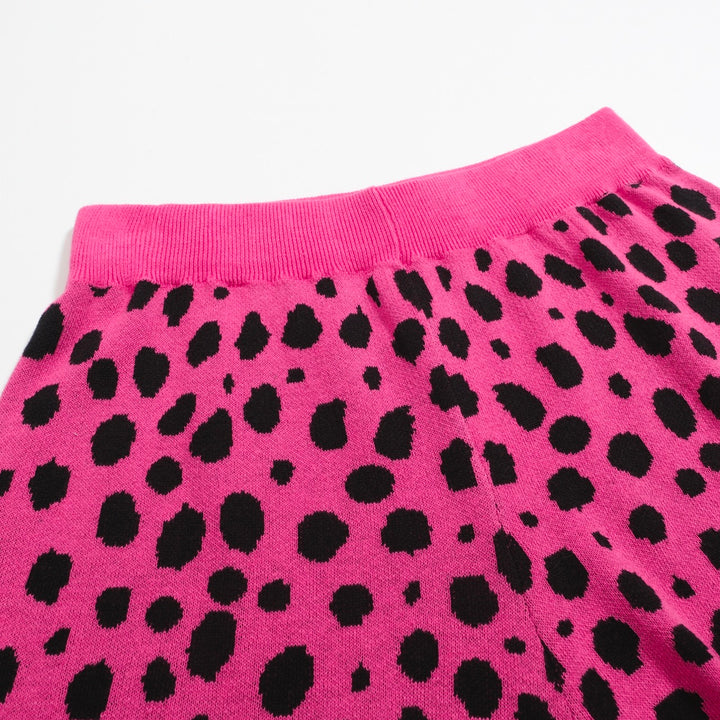 Traje de pantalones de cárdigan de punto verde y rosa para mujeres