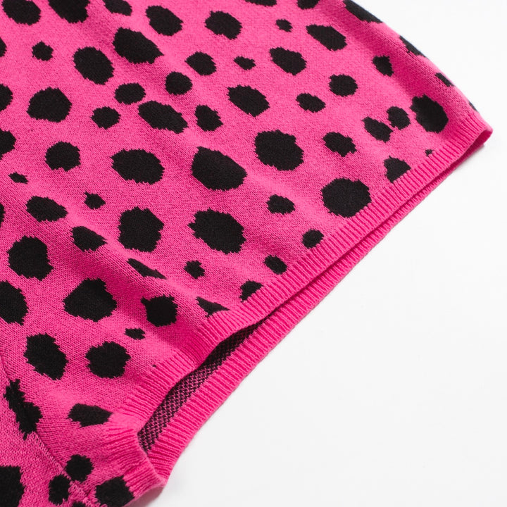 Traje de pantalones de cárdigan de punto verde y rosa para mujeres