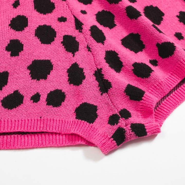Traje de pantalones de cárdigan de punto verde y rosa para mujeres