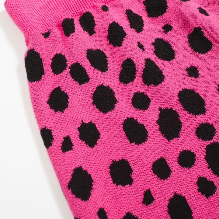 Traje de pantalones de cárdigan de punto verde y rosa para mujeres