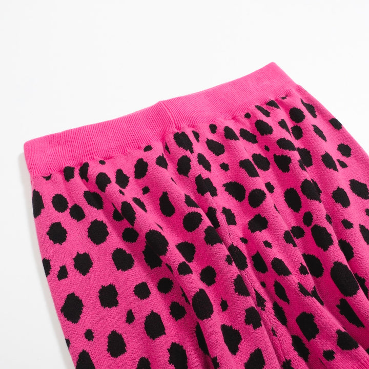 Traje de pantalones de cárdigan de punto verde y rosa para mujeres