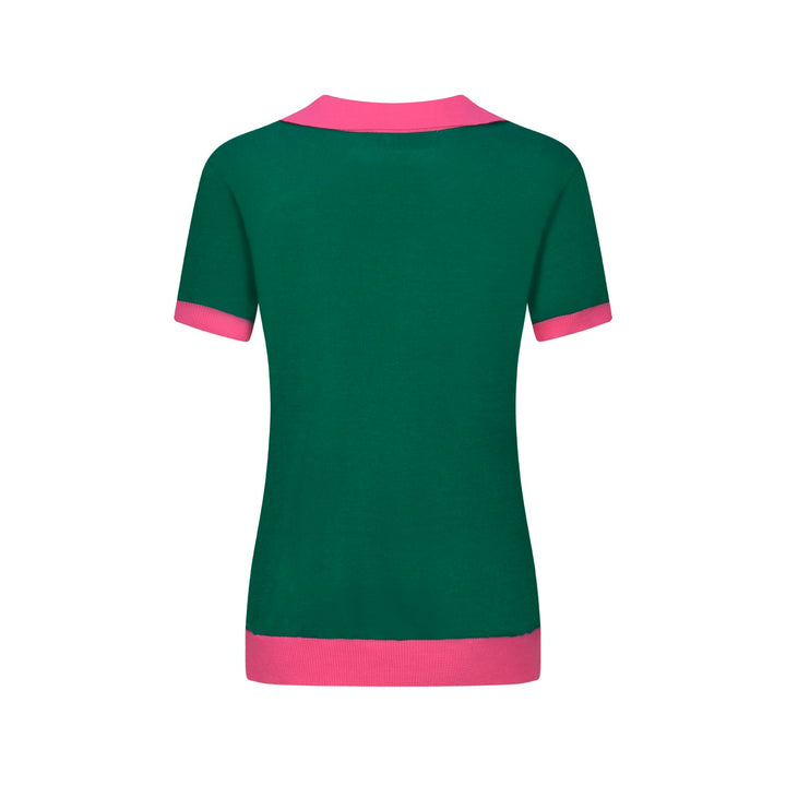 Traje de pantalones de cárdigan de punto verde y rosa para mujeres