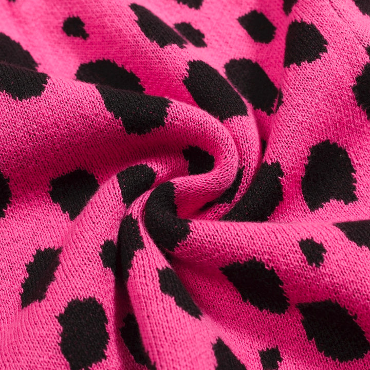 Traje de pantalones de cárdigan de punto verde y rosa para mujeres