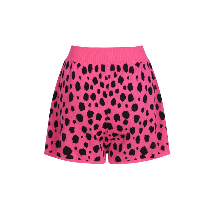 Traje de pantalones de cárdigan de punto verde y rosa para mujeres