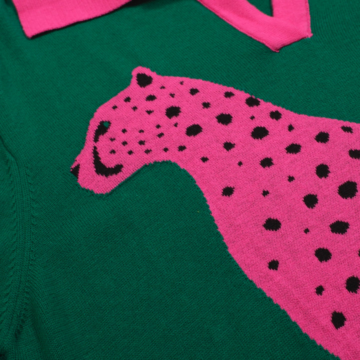 Traje de pantalones de cárdigan de punto verde y rosa para mujeres