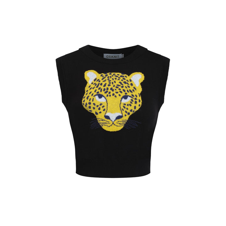 Juego de vestidos de la camiseta sin mangas de estampado de leopardo negro, diseñado por Carrie Cantwell