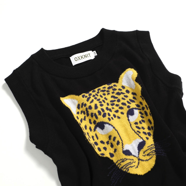 Juego de vestidos de la camiseta sin mangas de estampado de leopardo negro, diseñado por Carrie Cantwell
