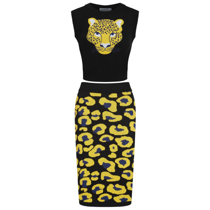Juego de vestidos de la camiseta sin mangas de estampado de leopardo negro, diseñado por Carrie Cantwell
