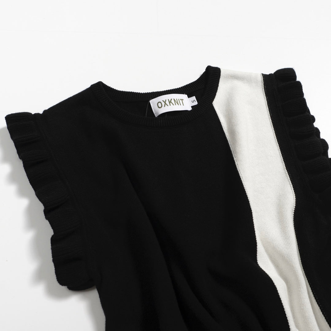 Women's black vintage striped vest knit suit