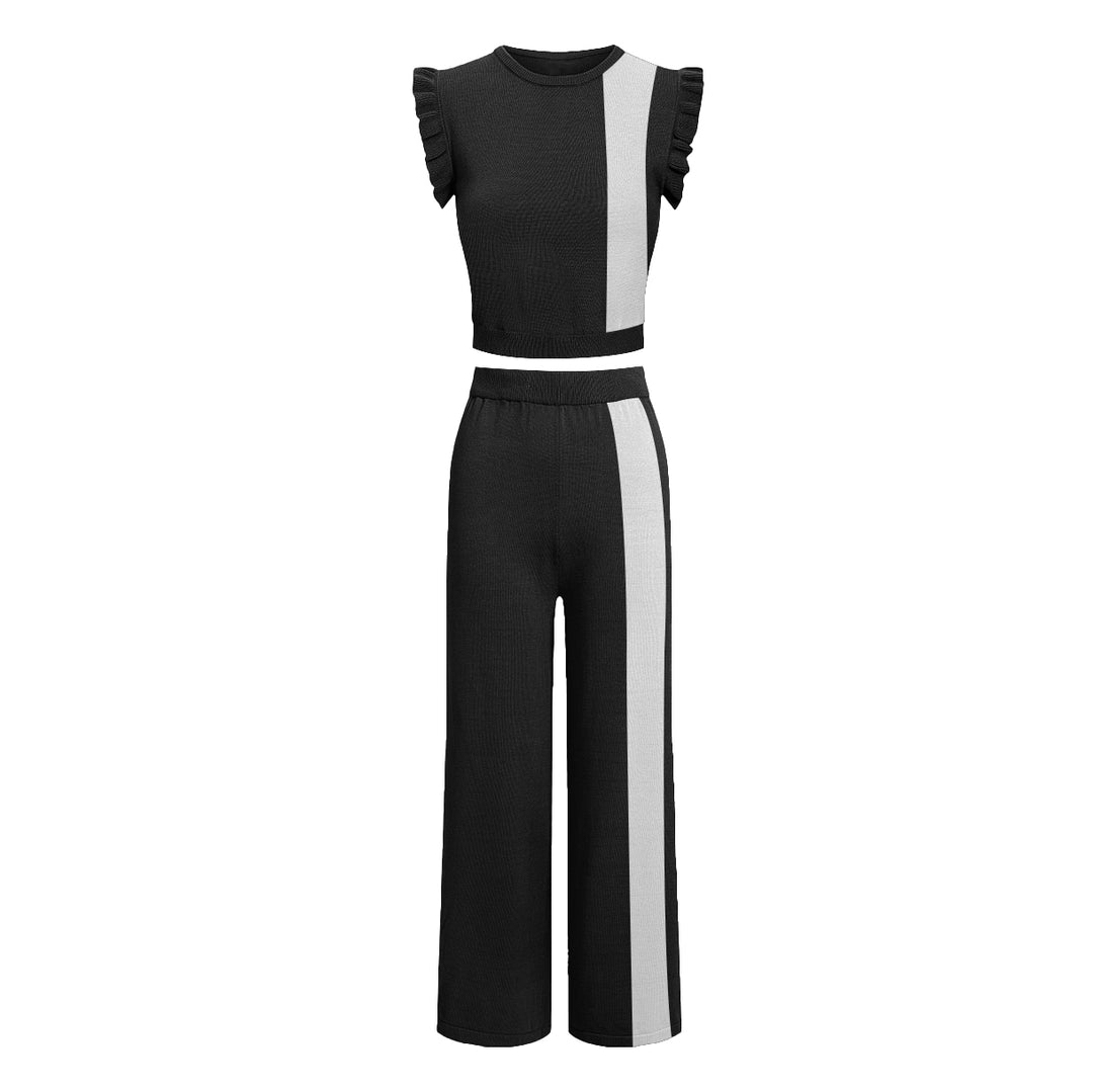 Women's black vintage striped vest knit suit