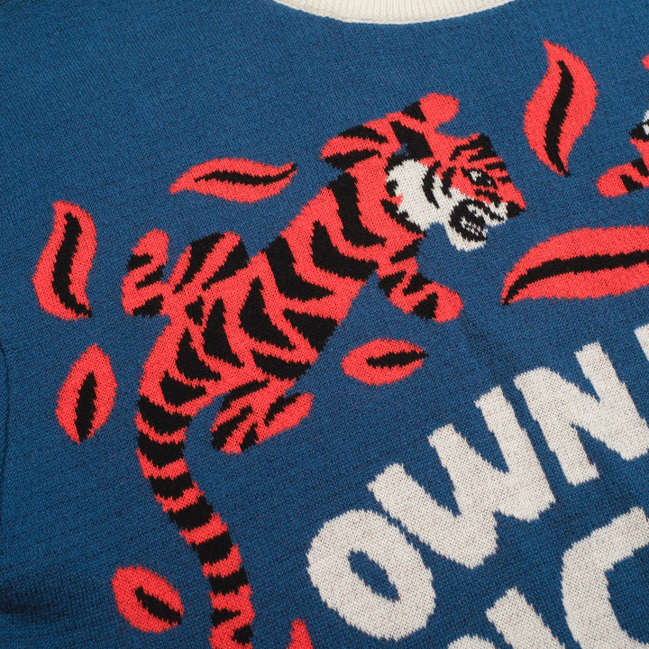 Camiseta masculina de malha jacquard azul Animal - Desenhada por Jessica Molina