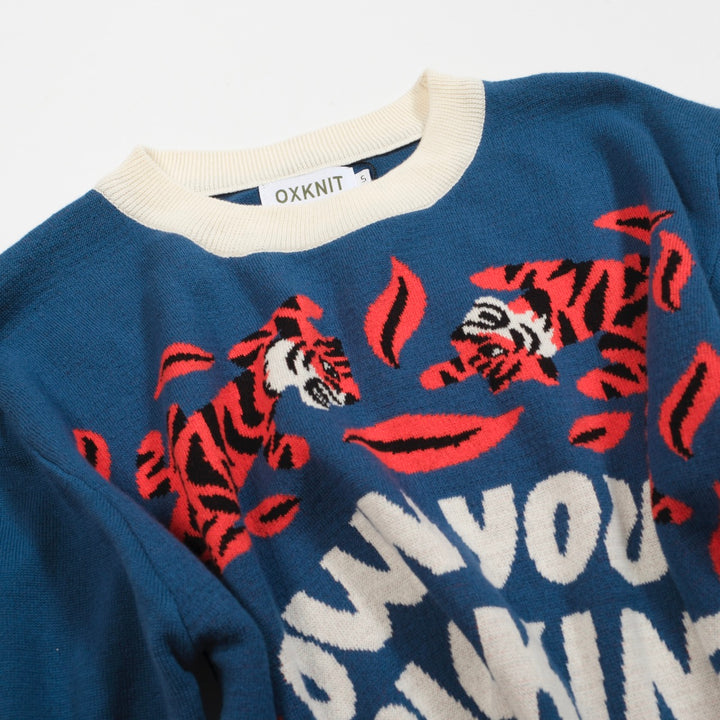 Camiseta masculina de malha jacquard azul Animal - Desenhada por Jessica Molina