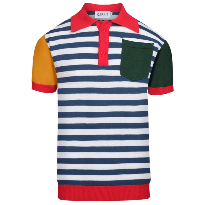 Pólo de malha com bolso às riscas multicoloridas para homem