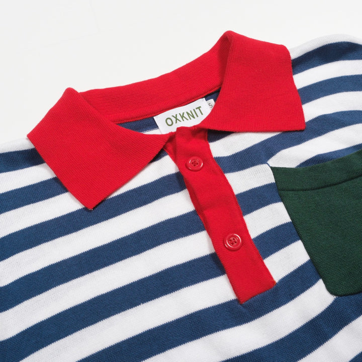 Pólo de malha com bolso às riscas multicoloridas para homem