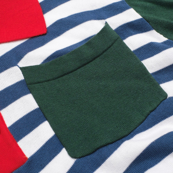 Pólo de malha com bolso às riscas multicoloridas para homem