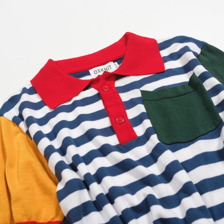 Pólo de malha com bolso às riscas multicoloridas para homem