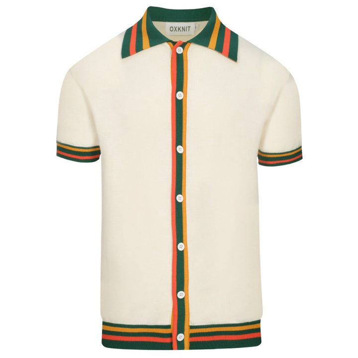 Men's white multi-colored striped cardigan