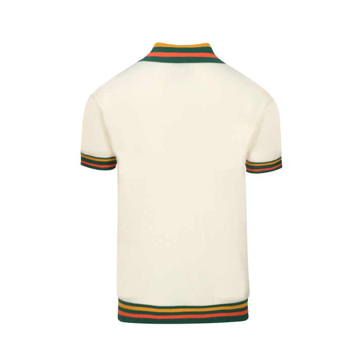 Men's white multi-colored striped cardigan