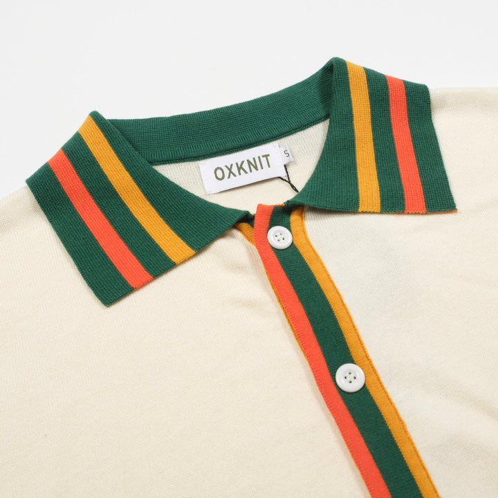 Men's white multi-colored striped cardigan