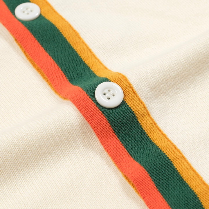 Men's white multi-colored striped cardigan