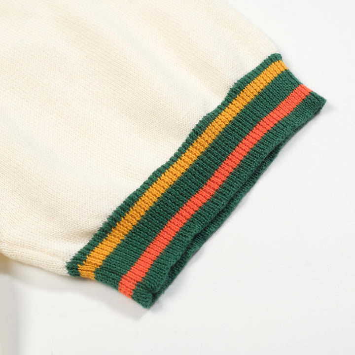 Men's white multi-colored striped cardigan