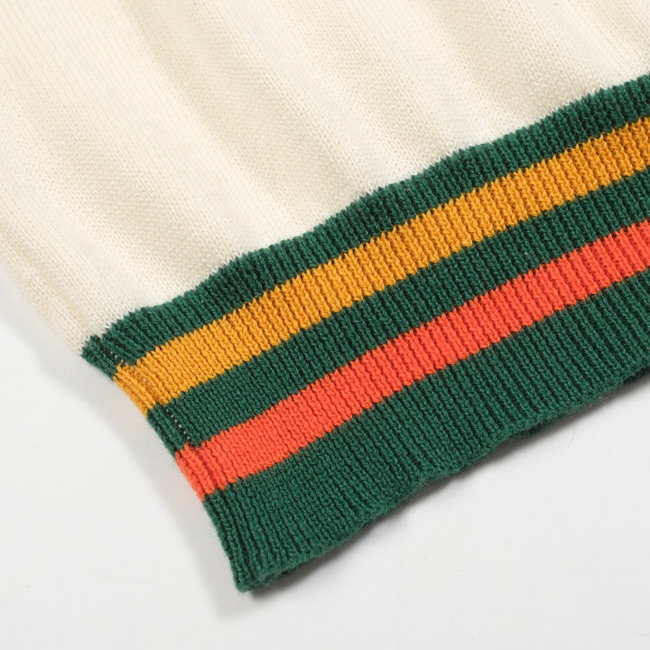 Men's white multi-colored striped cardigan