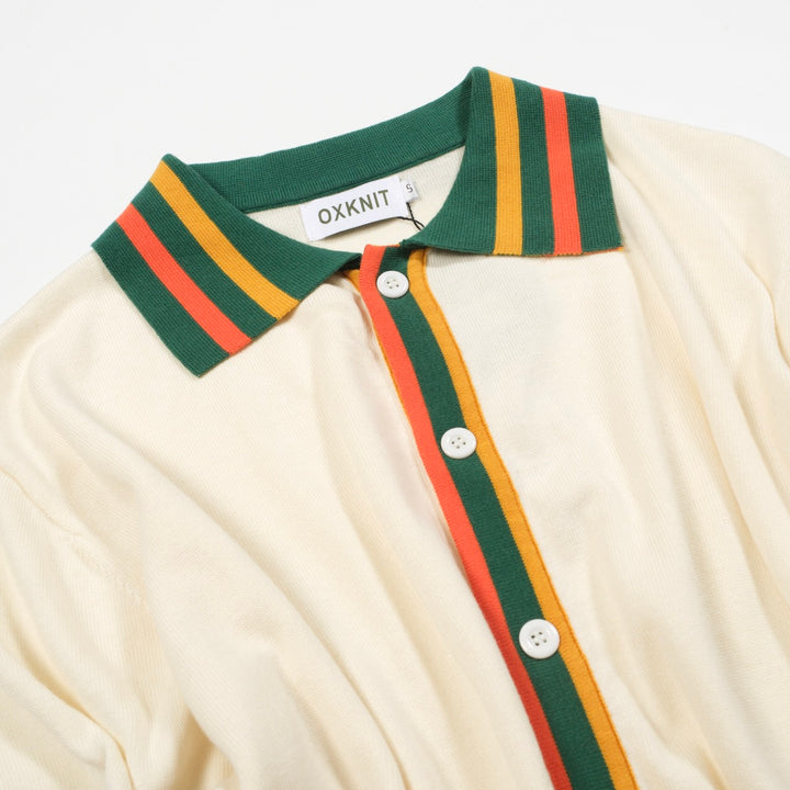 Men's white multi-colored striped cardigan