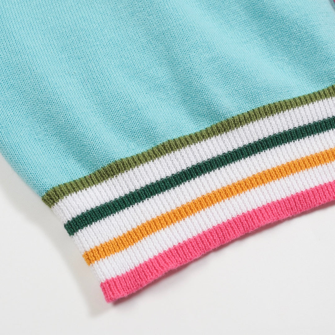 Cardigan da uomo in collage a righe color celeste