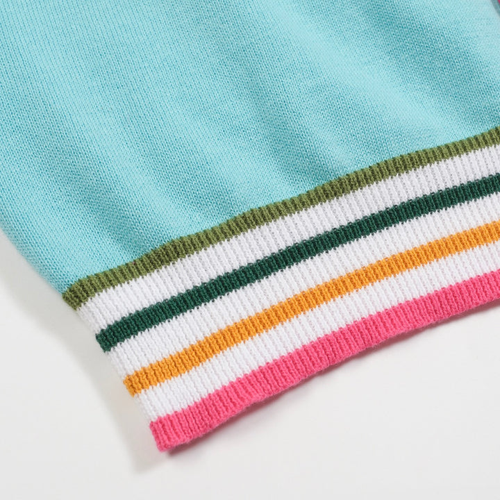 Cardigan da uomo in collage a righe color celeste