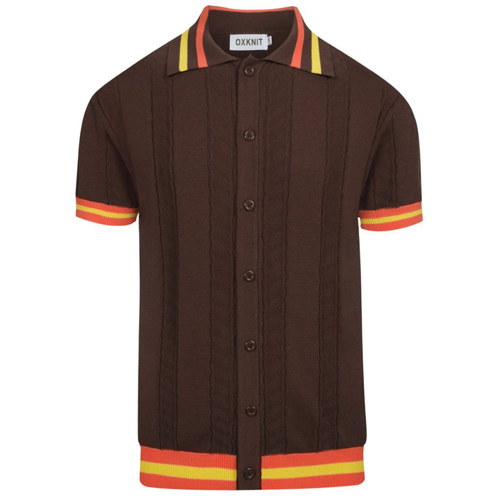 Cardigã masculino de malha texturizada marrom