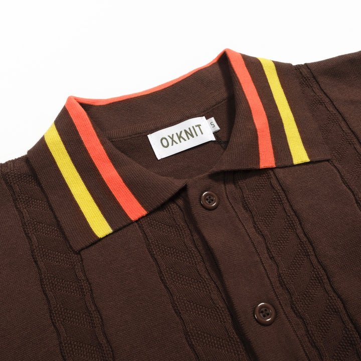 Cardigã masculino de malha texturizada marrom