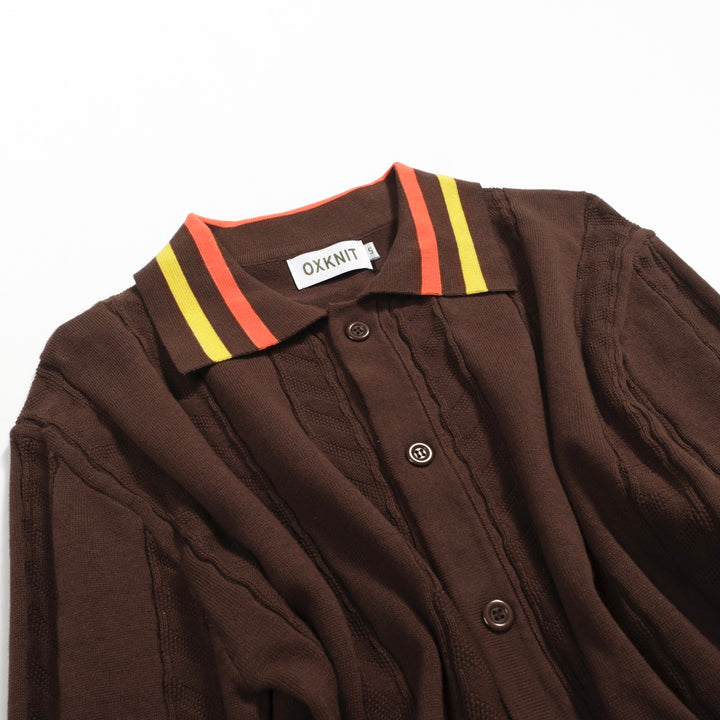 Cardigã masculino de malha texturizada marrom