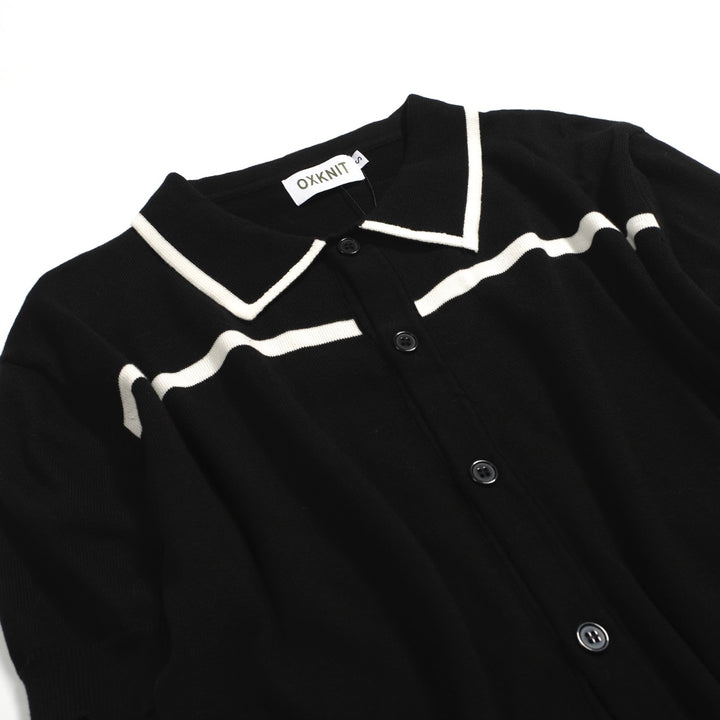 Men's black and white striped cardigan