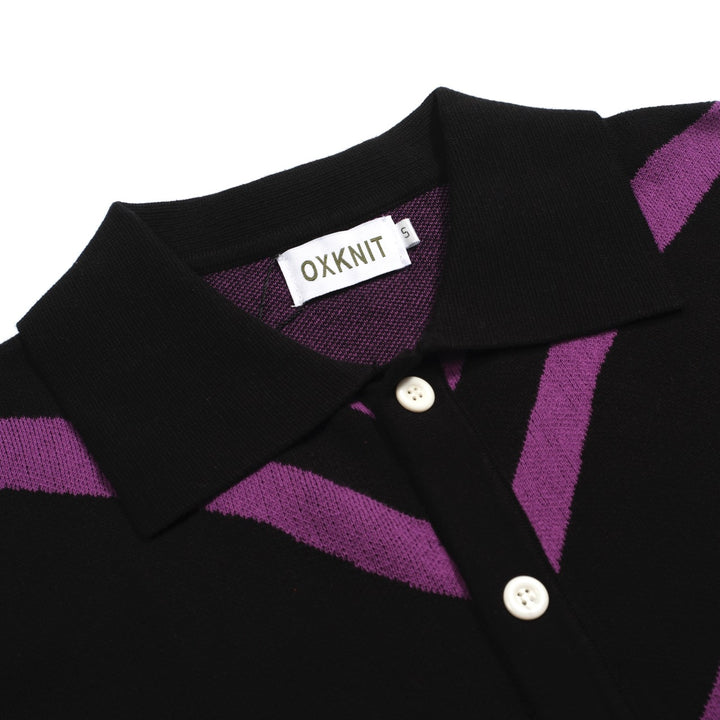 Zwart jacquardgebreid herenvest met retrolijn