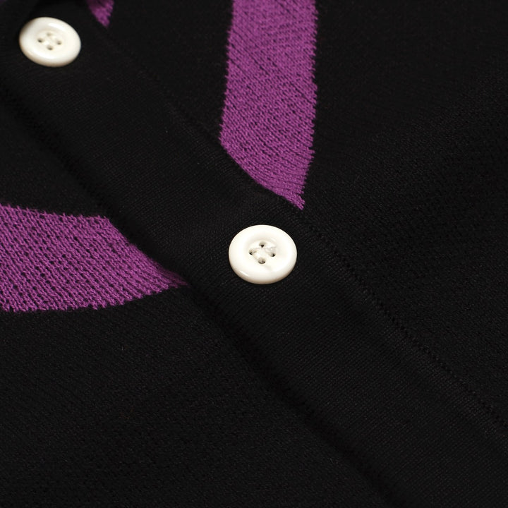 Zwart jacquardgebreid herenvest met retrolijn