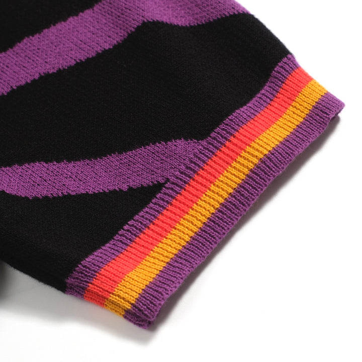 Zwart jacquardgebreid herenvest met retrolijn