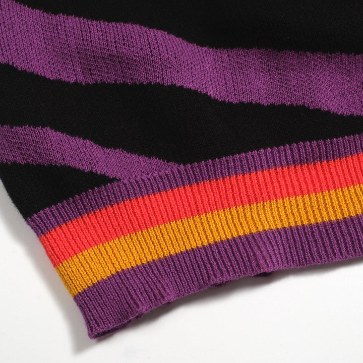 Zwart jacquardgebreid herenvest met retrolijn