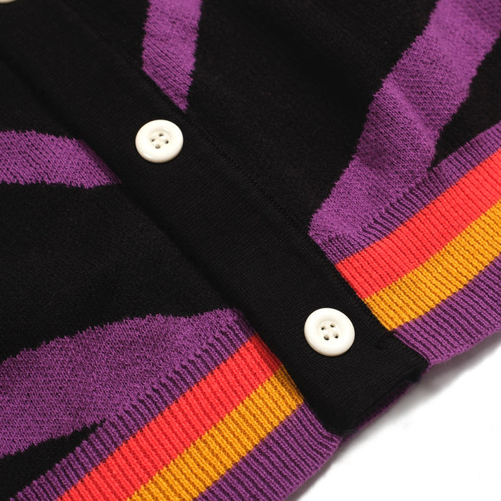 Zwart jacquardgebreid herenvest met retrolijn