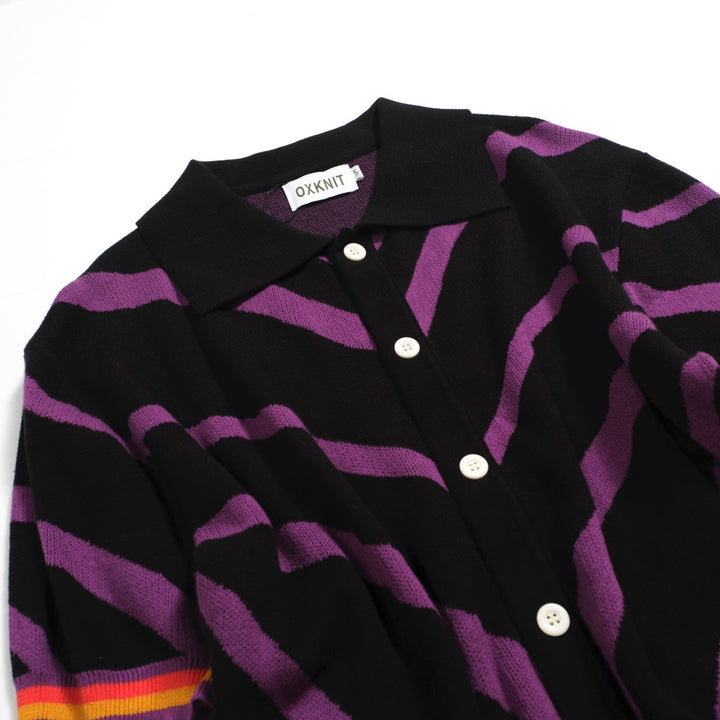 Zwart jacquardgebreid herenvest met retrolijn