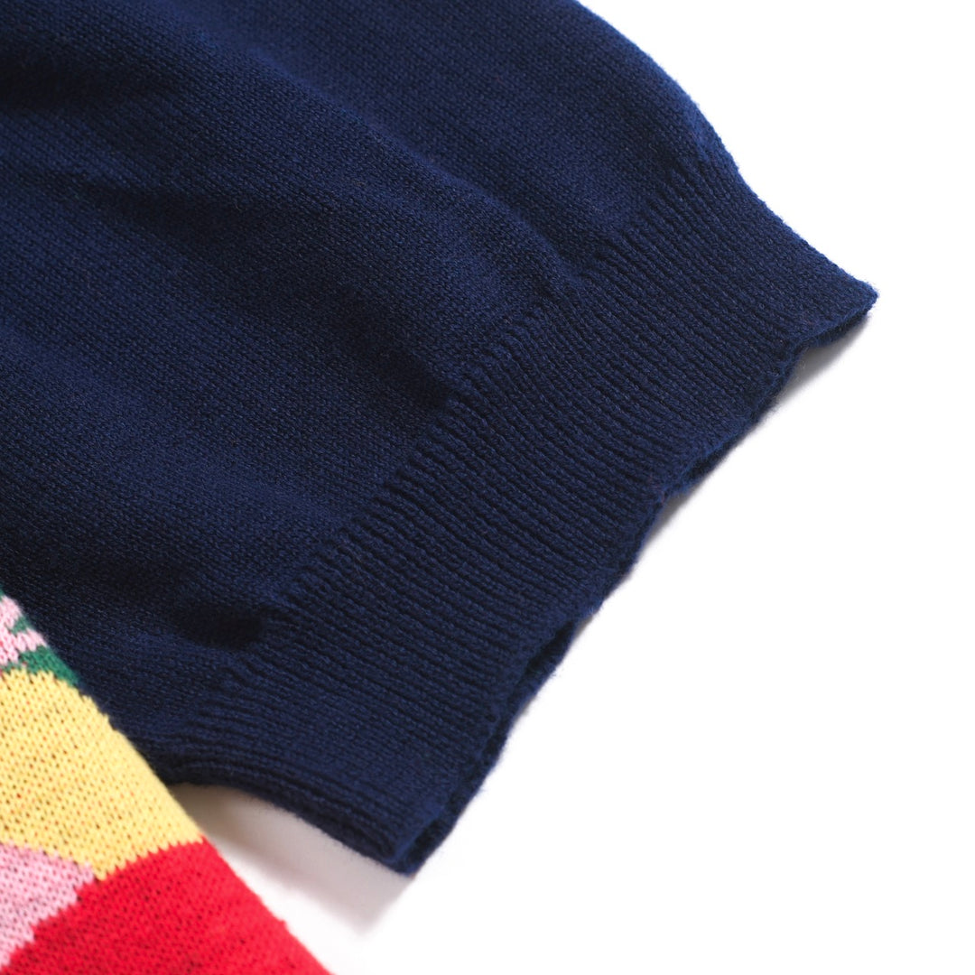 Navy jacquard strikket poloskjorte for menn - Designet av Jessica Molina