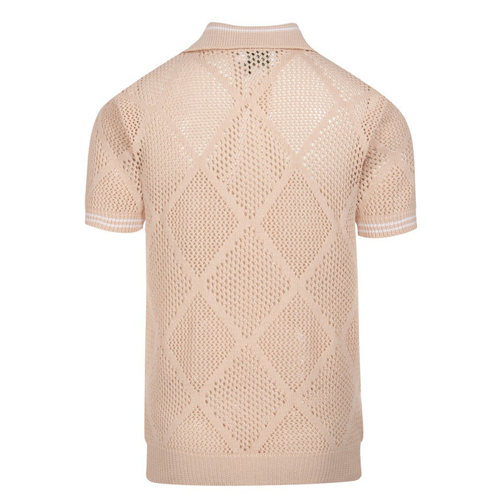 Men's apricot vintage skeletonized knitted V-neck polo