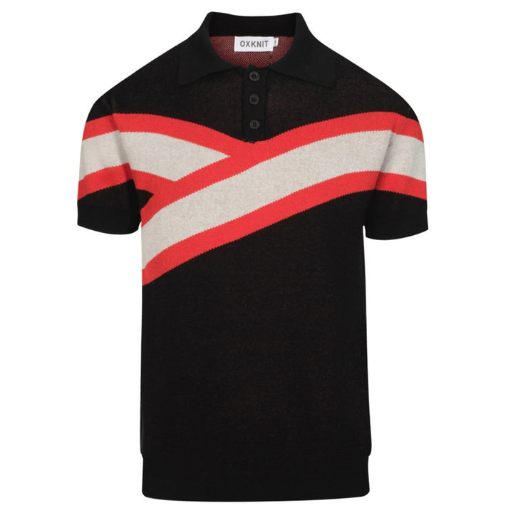 Polo homme noir tricoté à rayures rétro à la mode