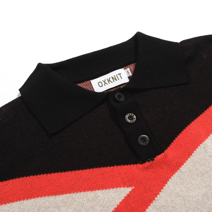 Polo homme noir tricoté à rayures rétro à la mode