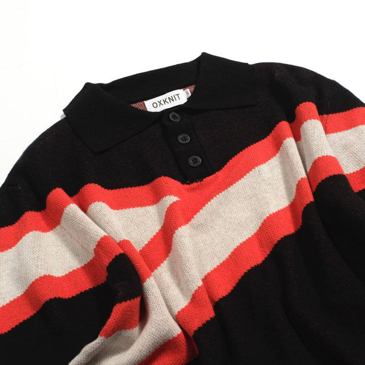 Polo homme noir tricoté à rayures rétro à la mode